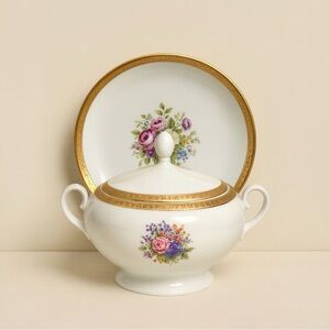 S. Clary Bavaria Porcelain Soup Tureen w/ Lid & Underplate – Floral & Gold Trim
